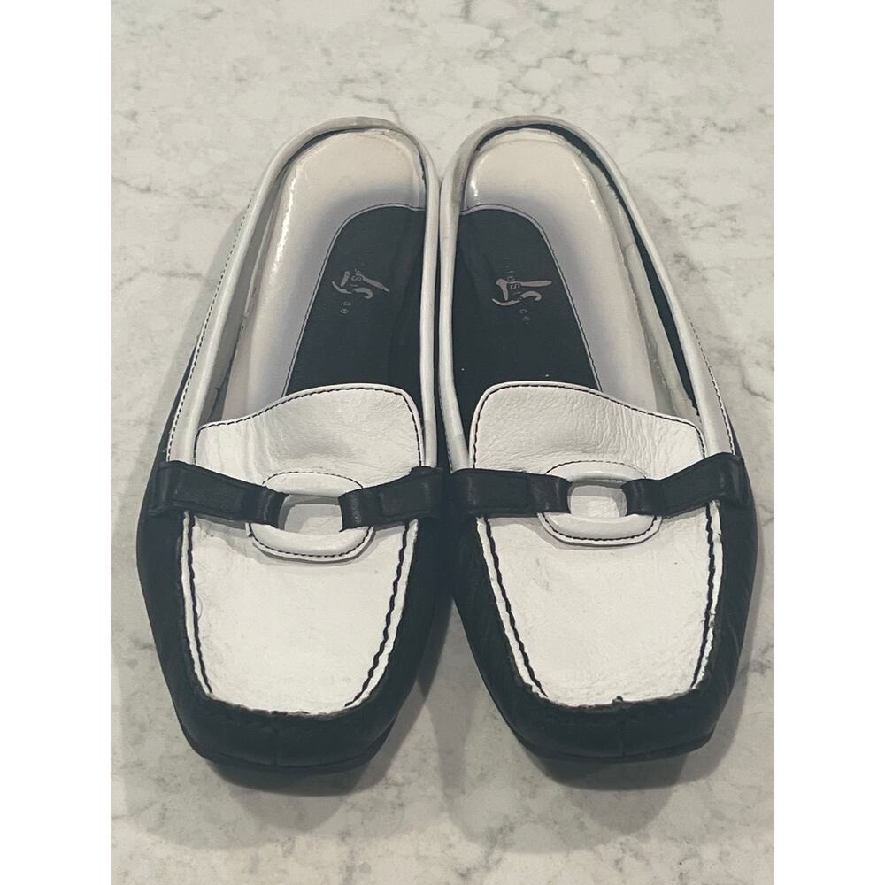 Life Stride Women Leather Slip On‎ Loafer Mules Shoes Comfort Size 9 White Black